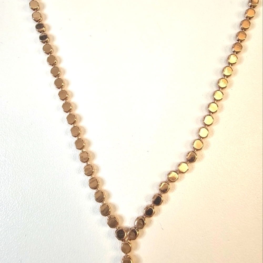 Rose Gold Lariat Flat Circle Necklace - Picture 3 of 4